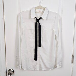 SOUP | White Button Up Shirt with Black Tie Detail Size Medium